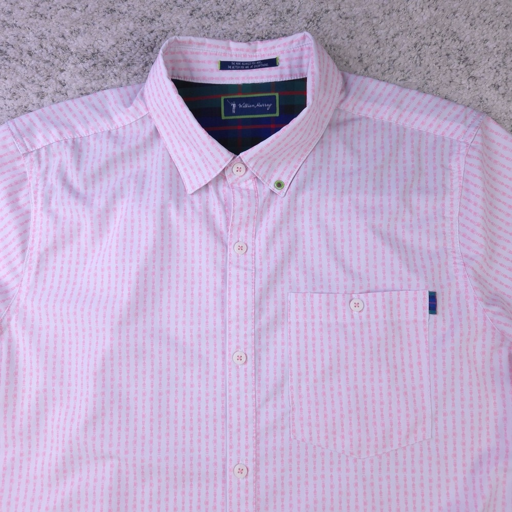 William Murray Shirt Mens Medium Golf Button Up Beer Pattern Short Sleeve Pink